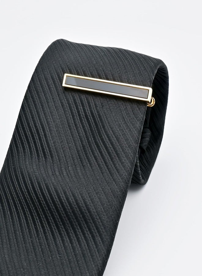 Jonwo Black Agate Round Men Cufflinks and Tie Clip Set Silver / 14K Gold Plated Tie Pin Cufflinks for Men Jewelry Wedding Party Business Birthday Anniversary Dress (Golden Set) - Image 3