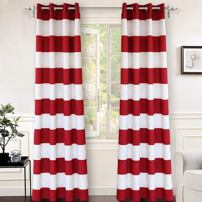 DriftAway Red Striped Room Darkening Curtains Patriotic Horizontal Stripe Classic Grommet Drapes for Bedroom Living Room Thermal Insulated Panels for Holidays July 4th Labor Day Thanksgiving Christmas - Image 1