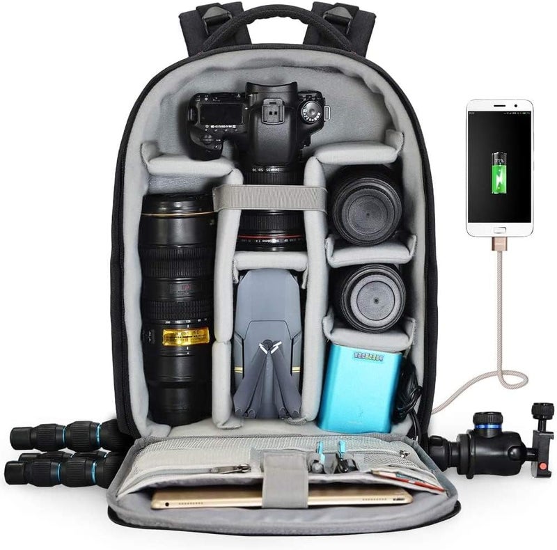 eWINNER Professional DSLR Camera Backpack with USB Charging Port and Rain Cover - Waterproof Photography Bag for Men and Women - Image 2