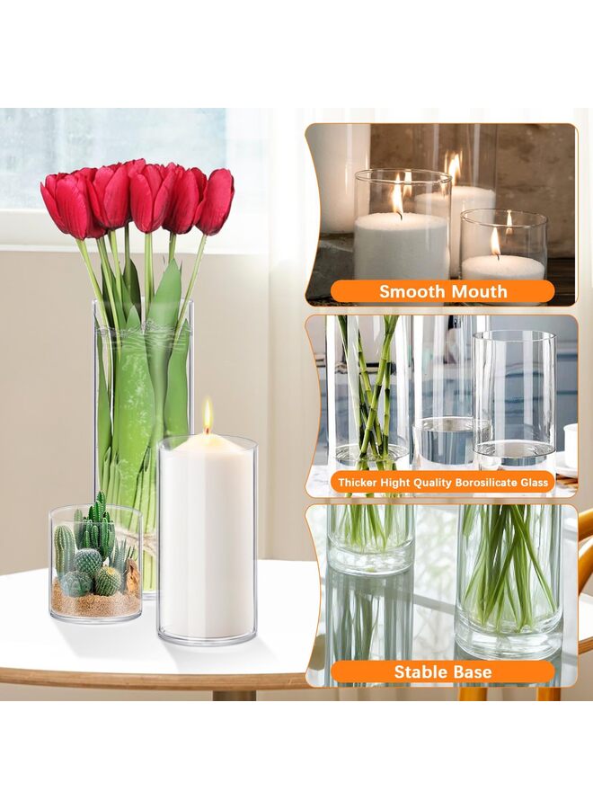 يُسلِّم 4 قطع من المزهريات الأسطوانية الزجاجية بارتفاع 4،6،8،10 بوصة، مزهرية زهور شفافة، حامل شموع عائم لقطعة مركزية للطاولة وديكور منزلي لحفلات الزفاف - Image 2