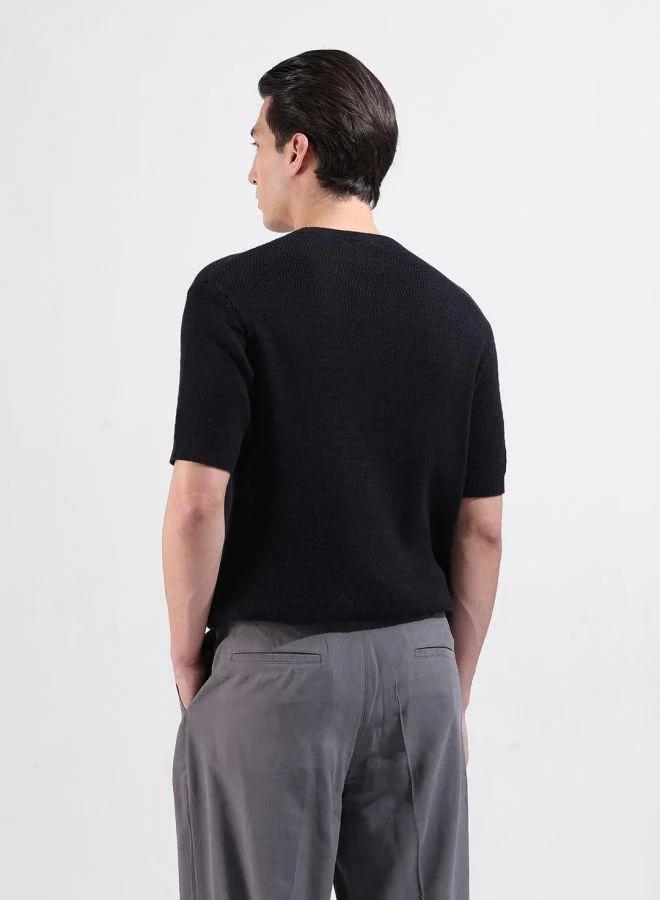 شركة المرآب الهندية Men Slim Fit Textured Crew Neck Half Sleeves T-Shirt