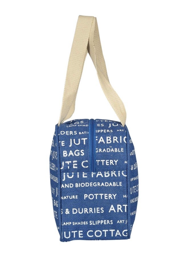 Jute Cottage Jute Bags for Lunch for Women and Men | Jute Grocery Bag | Jute Carry Bag | Jute Tiffin Bags | Jute Bags with zip | Printed Jute Bag Print - Blue - Image 5
