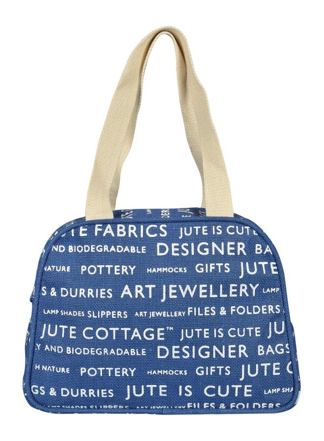 Jute Cottage Jute Bags for Lunch for Women and Men | Jute Grocery Bag | Jute Carry Bag | Jute Tiffin Bags | Jute Bags with zip | Printed Jute Bag Print - Blue - Image 3