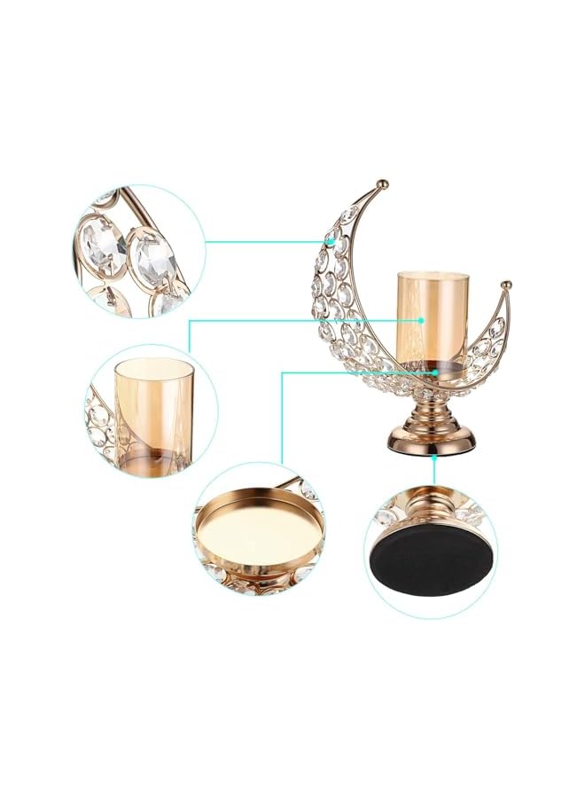 The Bros Ramadan Moon Shaped Crystal Pillar Candle Holders,Metal Crystal Candle Stands Moon Candle Lamps Elegant Cande Holder Decors for Table Centerpieces, Gold - Image 3