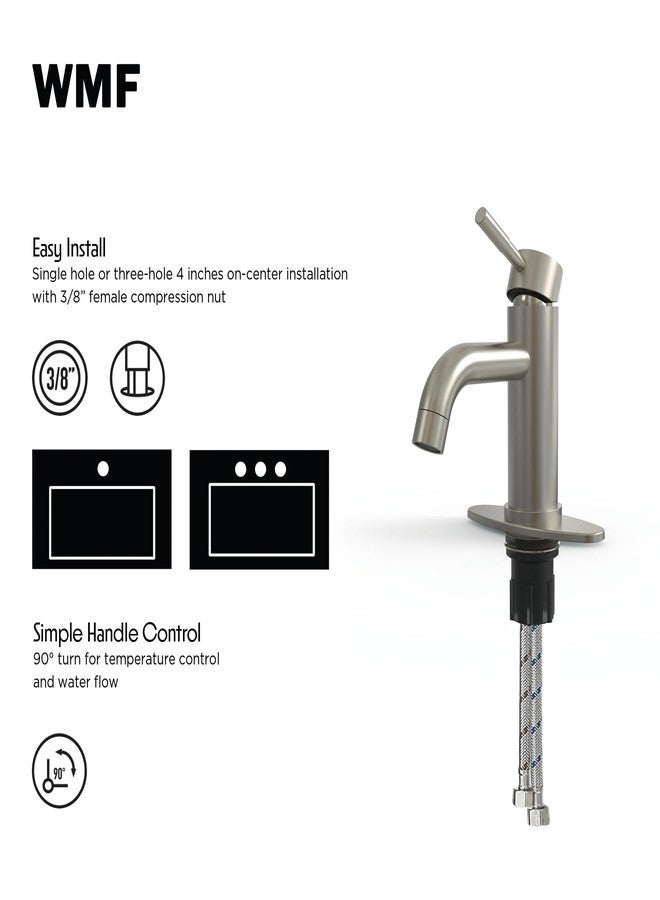 WMF Single Handle Stainless Steel Bathroom Faucet, Brushed Nickel Bath Faucet, with Pop Up Drain & Deck Plate, Single Hole, 4" Centerset Faucet for Vanity/Countertop/Washbasin/Restroom/Vessel Sink - Image 4
