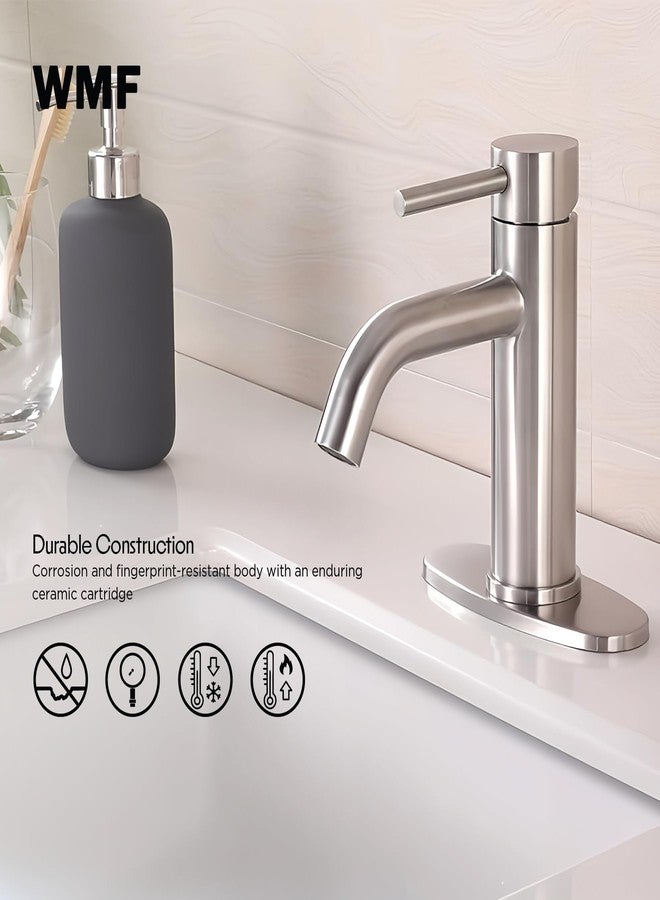 WMF Single Handle Stainless Steel Bathroom Faucet, Brushed Nickel Bath Faucet, with Pop Up Drain & Deck Plate, Single Hole, 4" Centerset Faucet for Vanity/Countertop/Washbasin/Restroom/Vessel Sink - Image 5