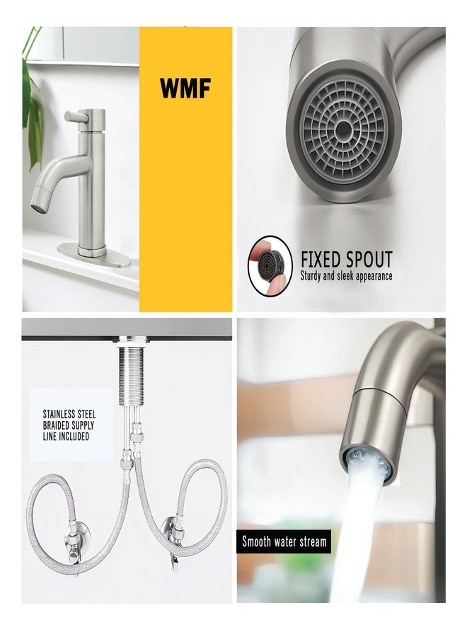 WMF Single Handle Stainless Steel Bathroom Faucet, Brushed Nickel Bath Faucet, with Pop Up Drain & Deck Plate, Single Hole, 4" Centerset Faucet for Vanity/Countertop/Washbasin/Restroom/Vessel Sink - Image 2