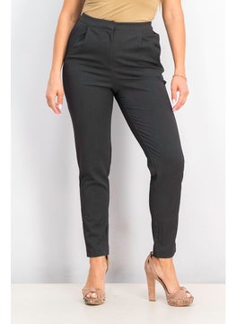 Y.A.S Women Regular Fit Plain Pants, Dark Grey Melange  - Image 1