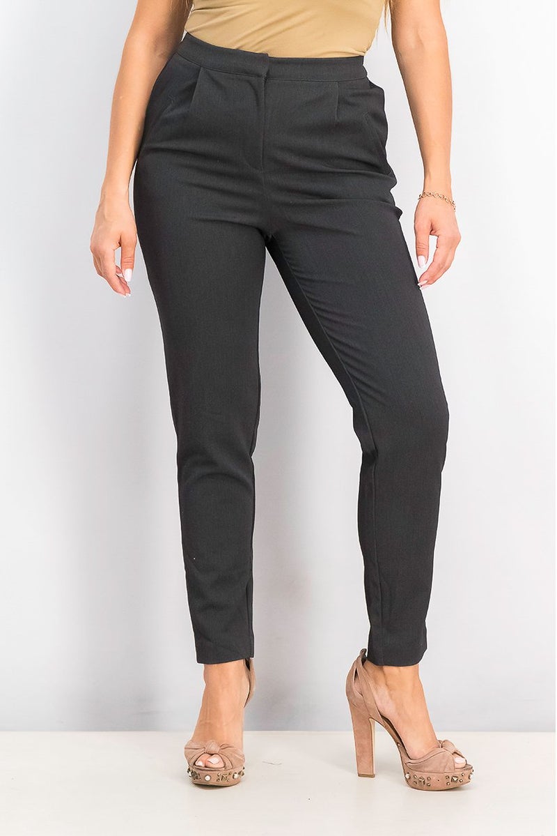 YAS Women Regular Fit Plain Pants, Dark Grey Melange - Image 1