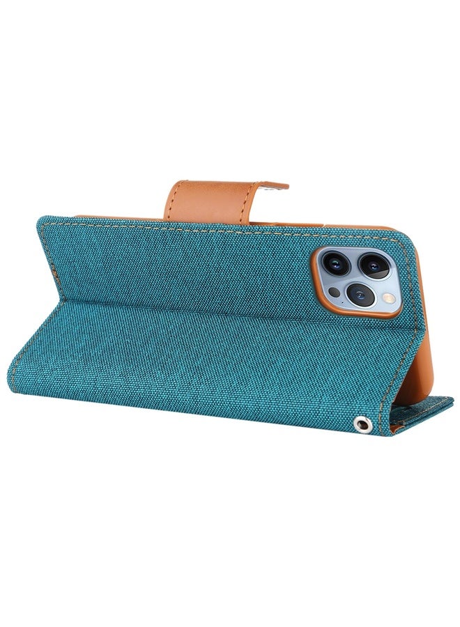 HuHa Case Cover For iPhone 14 Pro Max GOOSPERY CANVAS DIARY Canvas Texture Flip Leather Phone Case (Green) - Image 3