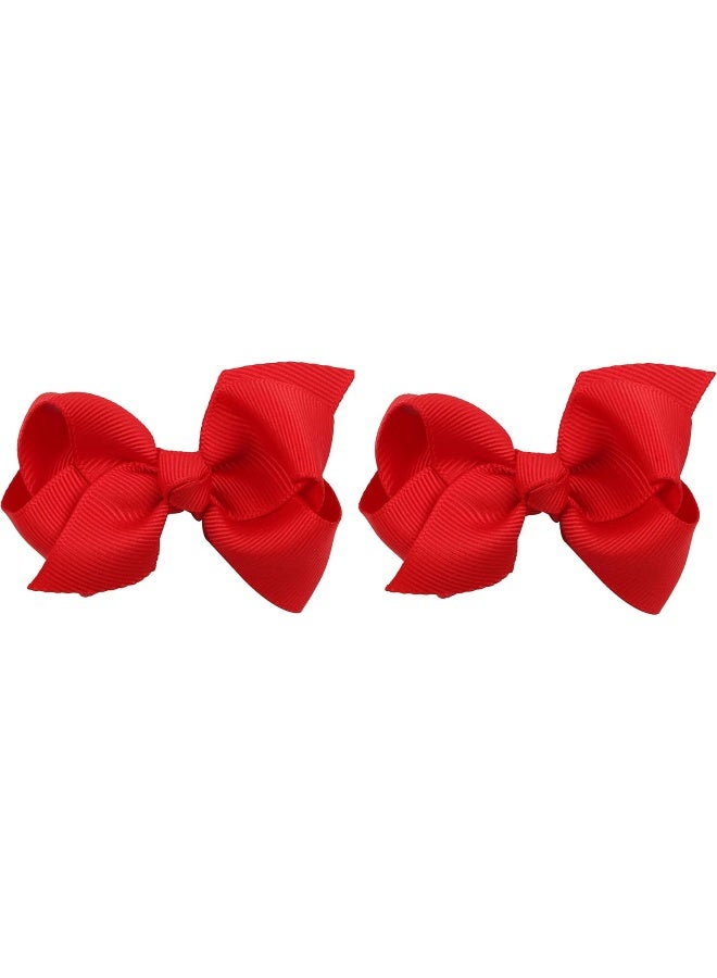 ZOONAI 3 Inch Baby Girl Hair Bows Boutique Hair Clip Teens Toddlers Hairpin Headwear - Set of 2 (Red) - Image 1