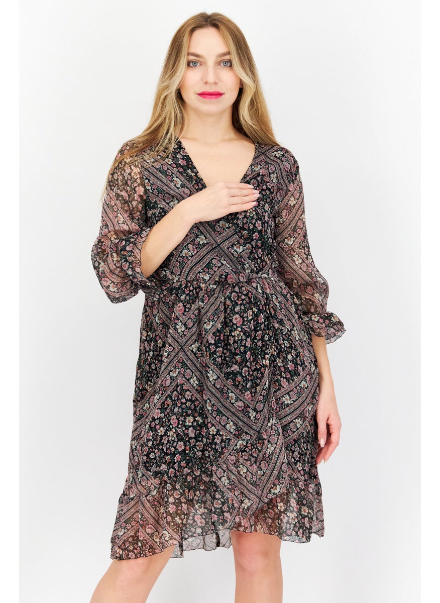Pepe Jeans Women Floral Print Mini Dress, Black Combo  - Image 1