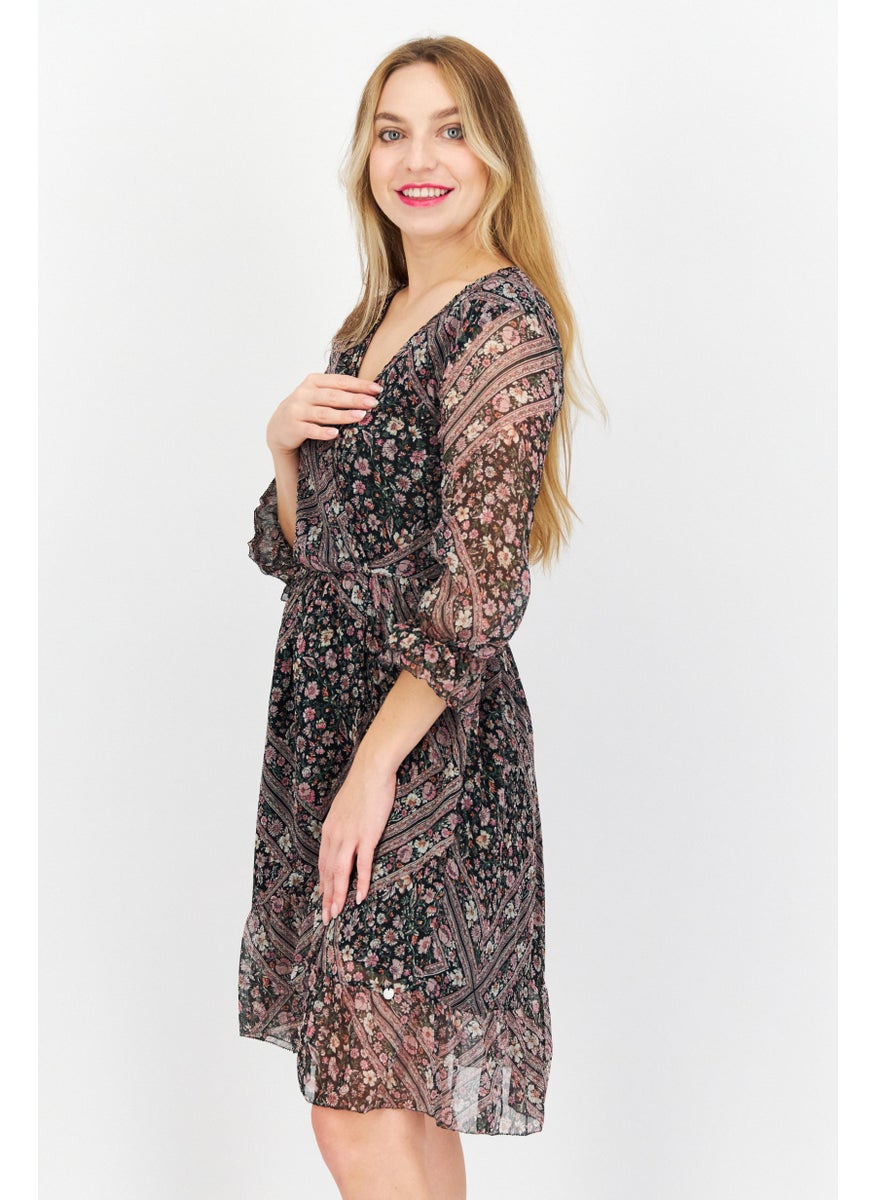 Pepe Jeans Women Floral Print Mini Dress, Black Combo  - Image 2