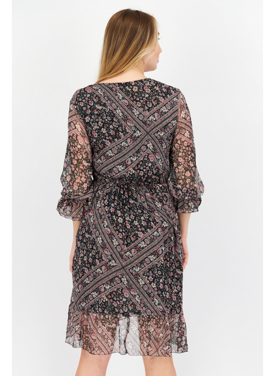 Pepe Jeans Women Floral Print Mini Dress, Black Combo  - Image 3