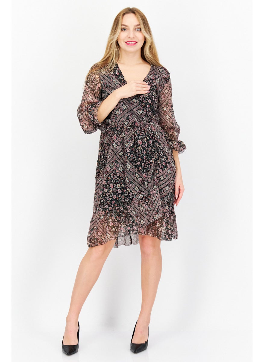 Pepe Jeans Women Floral Print Mini Dress, Black Combo  - Image 4