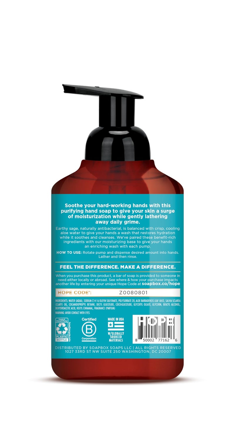 Soapbox Foaming Hand Soap Aloe Water & Sage, 11oz Pump Bottles 3 Pack, Cruelty Free, Vegan Moisturizing Foaming Hand Wash for Kitchen & Bathroom - Image 3