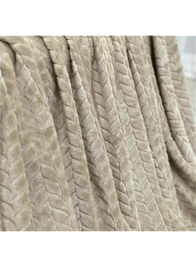 Super Soft Throw Blanket White Premium Silky Luxury Flannel,with Wheat Ears Pattern Design Lightweight Bed Blanket All Season Use, 59 x 78, Khaki (98-05) - Image 3