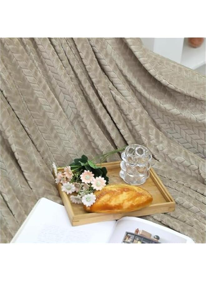 Super Soft Throw Blanket White Premium Silky Luxury Flannel,with Wheat Ears Pattern Design Lightweight Bed Blanket All Season Use, 59 x 78, Khaki (98-05) - Image 2