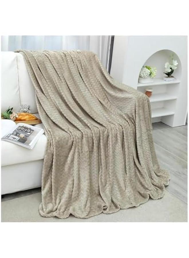 Super Soft Throw Blanket White Premium Silky Luxury Flannel,with Wheat Ears Pattern Design Lightweight Bed Blanket All Season Use, 59 x 78, Khaki (98-05) - Image 1