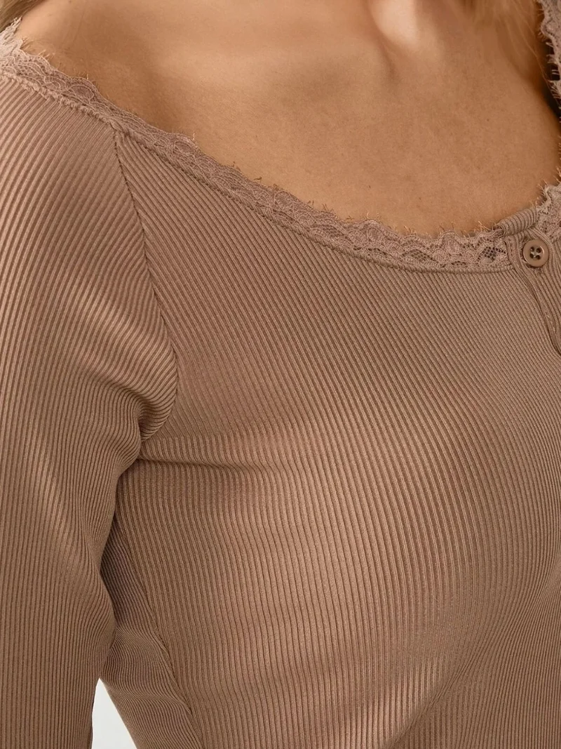 HICCUP Slim Fit Lace Detail Long Sleeve Top