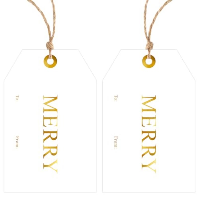 Gift Tags with String - 50Pcs Holiday Name Tags Gold Foil Xmas to from Tag Paper Tag for Presents Gift Wrapping Xmas Decorations - Image 1