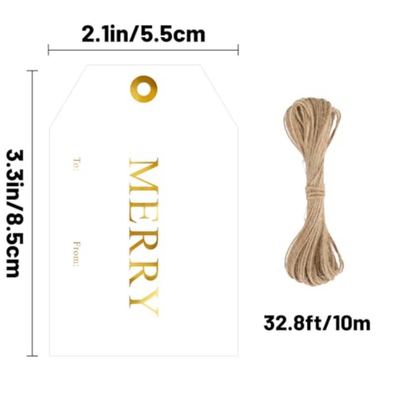 Gift Tags with String - 50Pcs Holiday Name Tags Gold Foil Xmas to from Tag Paper Tag for Presents Gift Wrapping Xmas Decorations - Image 2