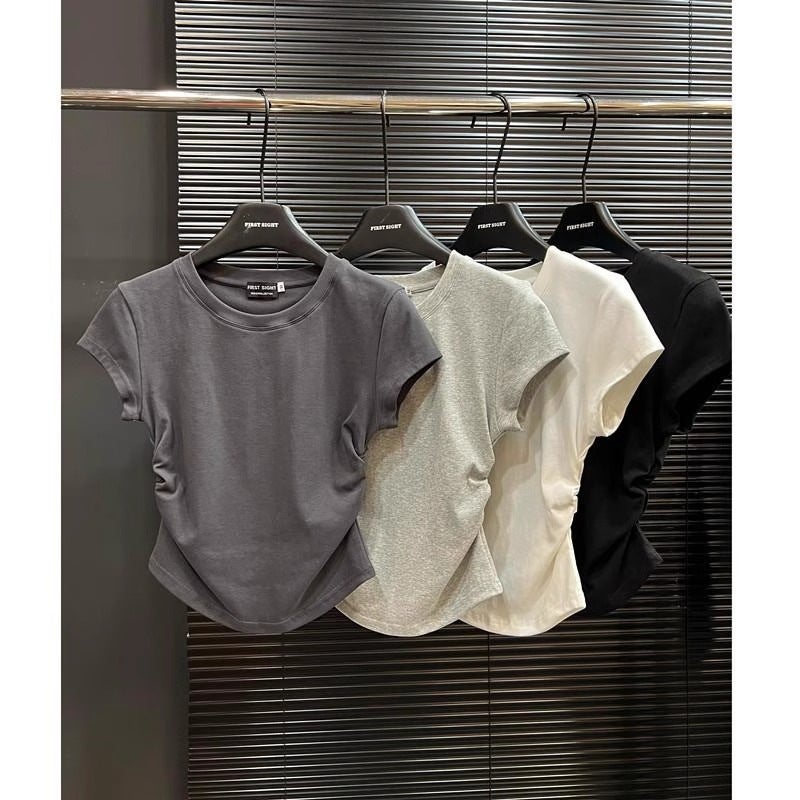 619 American Style Girl Tight Waist Short Sleeve T-Shirt - Image 5