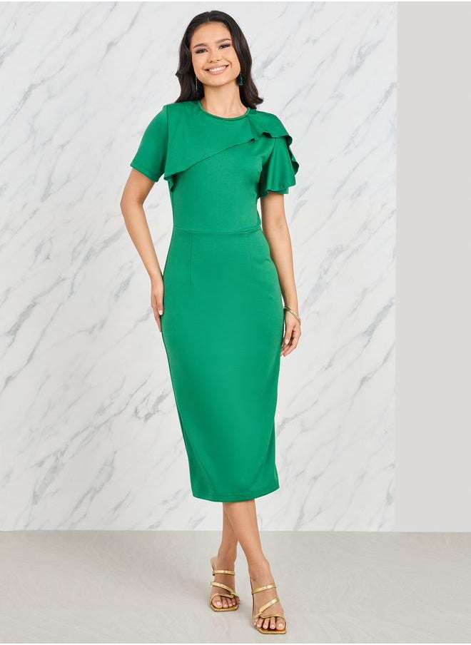 Styli - Ruffle Detail Sheath Midi Dress - Image 1