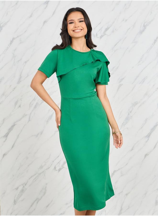 Styli - Ruffle Detail Sheath Midi Dress - Image 1