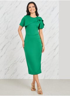Ruffle Detail Sheath Midi Dress
