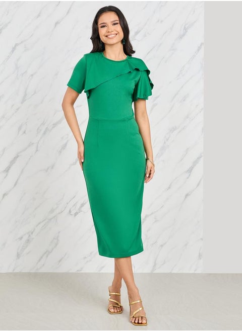 Ruffle Detail Sheath Midi Dress
