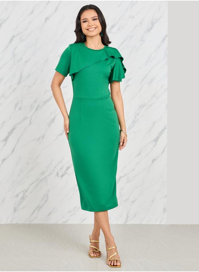 Styli - Ruffle Detail Sheath Midi Dress - Image 1