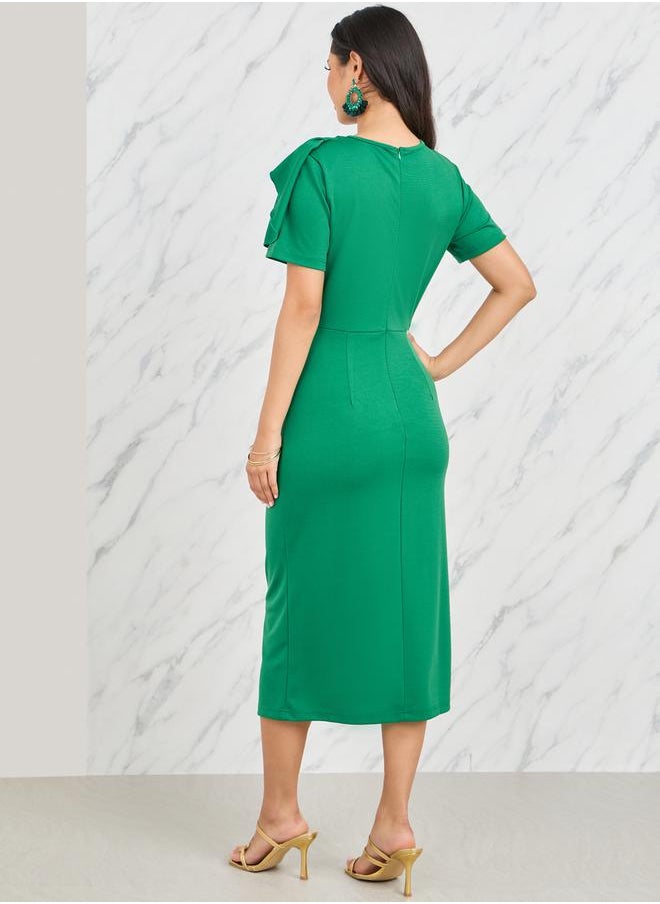 Styli - Ruffle Detail Sheath Midi Dress - Image 1