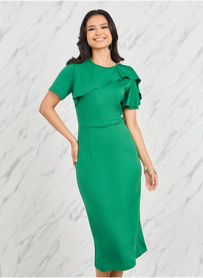 Styli - Ruffle Detail Sheath Midi Dress - Image 1