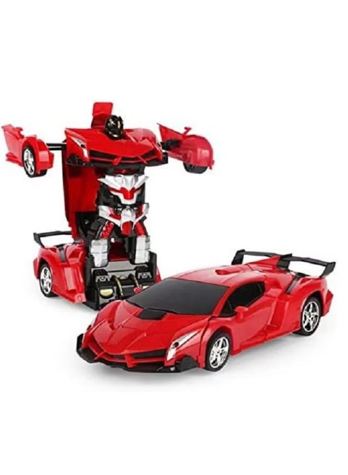 2 In 1 Transformer Deformation Robot Lamborghini Car - Remote Control With Lights & Music (Red)  - Image 1
