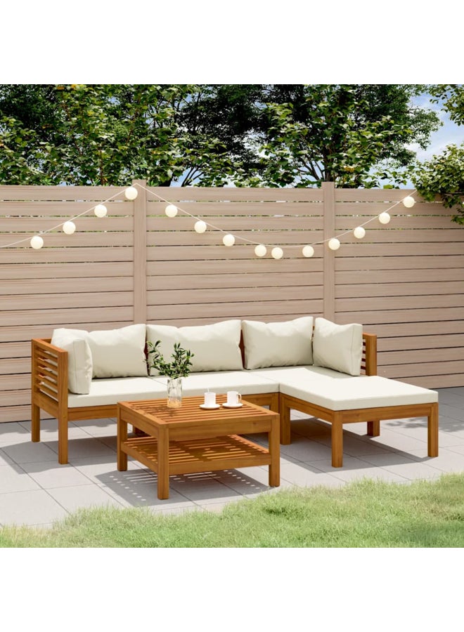 vidaxl 5 Piece Garden Lounge Set with Cream Cushion Solid Acacia Wood 3086927 - Image 2