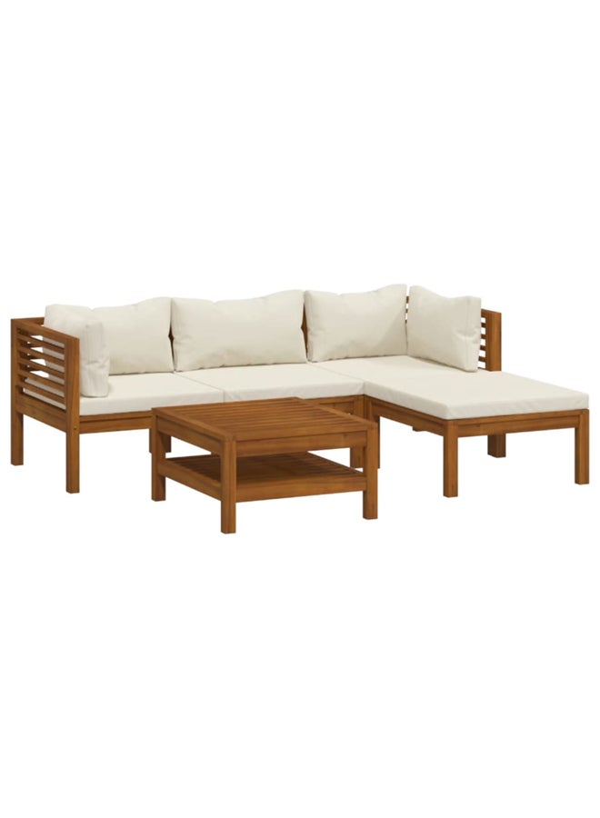 vidaxl 5 Piece Garden Lounge Set with Cream Cushion Solid Acacia Wood 3086927 - Image 1