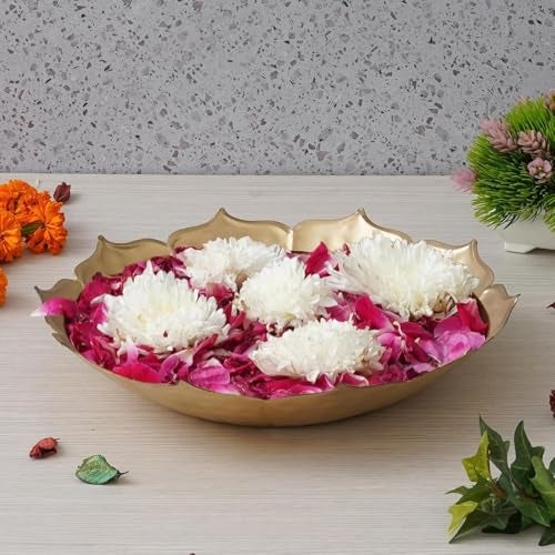 Klassic 12 Inch Metal Decorative Floral Urli Bowl for Floating Flowers & Tea Light Candles | Diwali Decoration Items for Home, Table Room & Pooja Room (Glossy Golden, Pack of 1) - Image 5