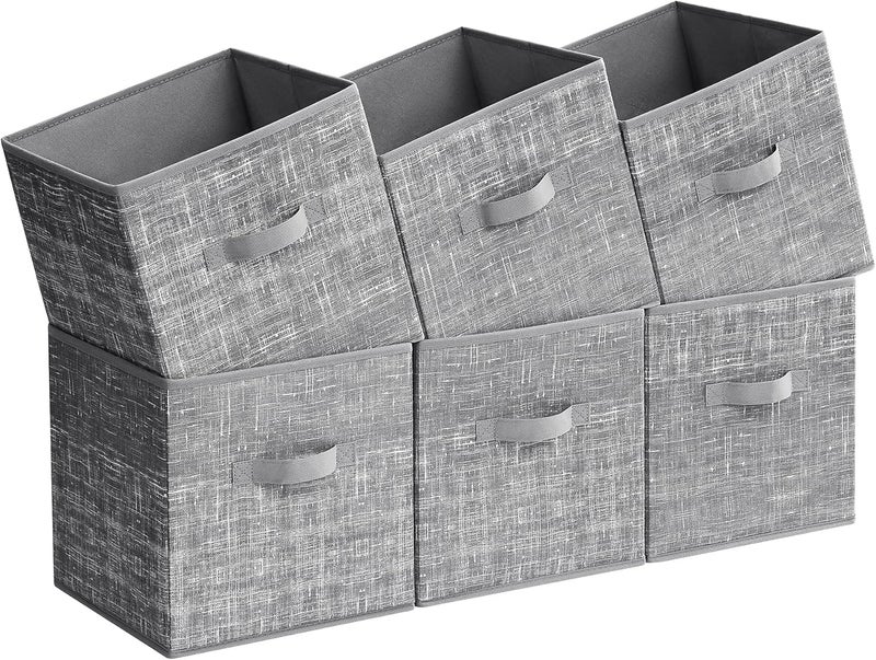 SONGMICS Storage Cubes, Non-Woven Fabric Bins with Double Handles, Set of 6, Closet Organizers for Shelves, Foldable, for Clothes, Gray - Image 1