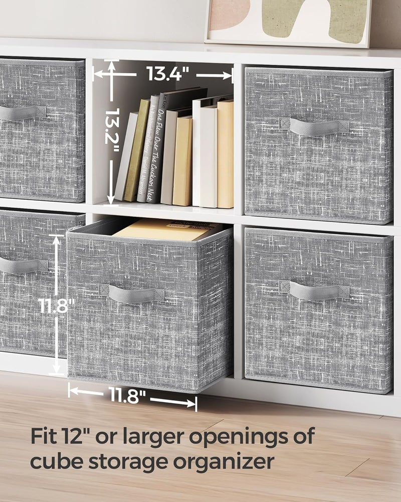 SONGMICS Storage Cubes, Non-Woven Fabric Bins with Double Handles, Set of 6, Closet Organizers for Shelves, Foldable, for Clothes, Gray - Image 3