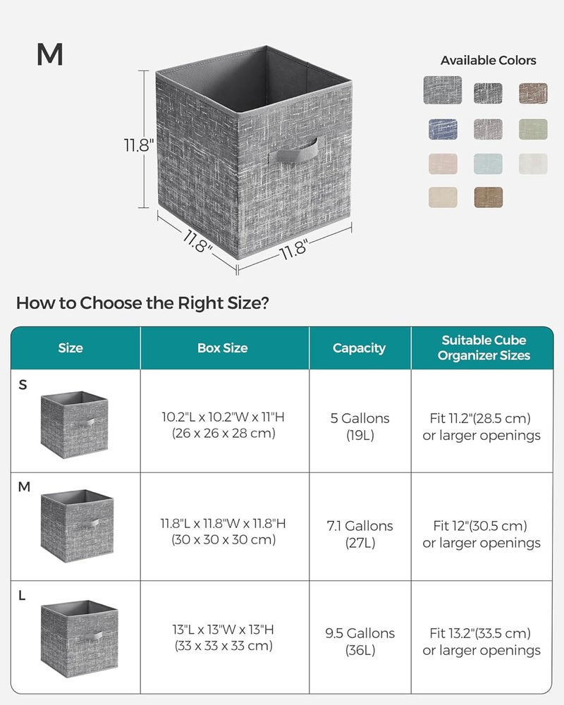 SONGMICS Storage Cubes, Non-Woven Fabric Bins with Double Handles, Set of 6, Closet Organizers for Shelves, Foldable, for Clothes, Gray - Image 4