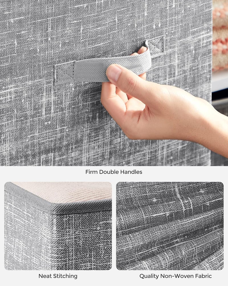 SONGMICS Storage Cubes, Non-Woven Fabric Bins with Double Handles, Set of 6, Closet Organizers for Shelves, Foldable, for Clothes, Gray - Image 5