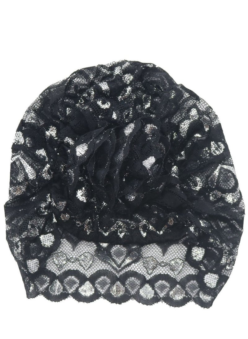 Loquat Women's Shiny Lace Hijab Inner Cap Black  - Image 3
