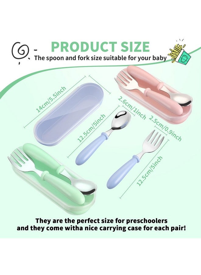 Patelai 9 Pieces Toddler Utensils Stainless Steel Fork and Spoon Safe Baby Silverware Set, Kid Safe Utensils Children's Flatware Kids Cutlery Set with Round Handle for LunchBox (Blue, Green, Pink)  - Image 2