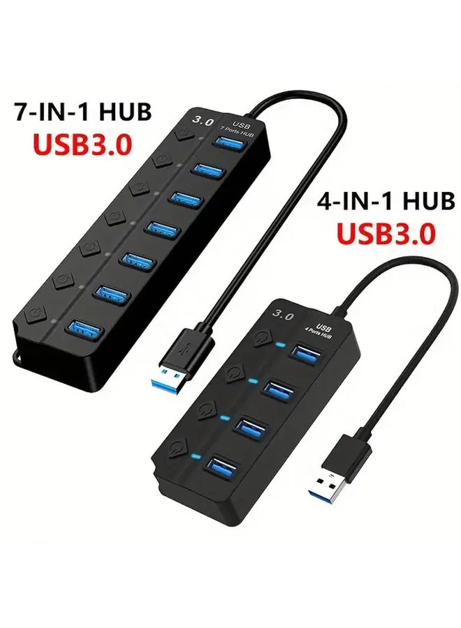 7 في 1 محور USB 3.0 7 منافذ لنقل البيانات عالي السرعة مع كابل طويل لإكسسوارات الكمبيوتر - Image 1