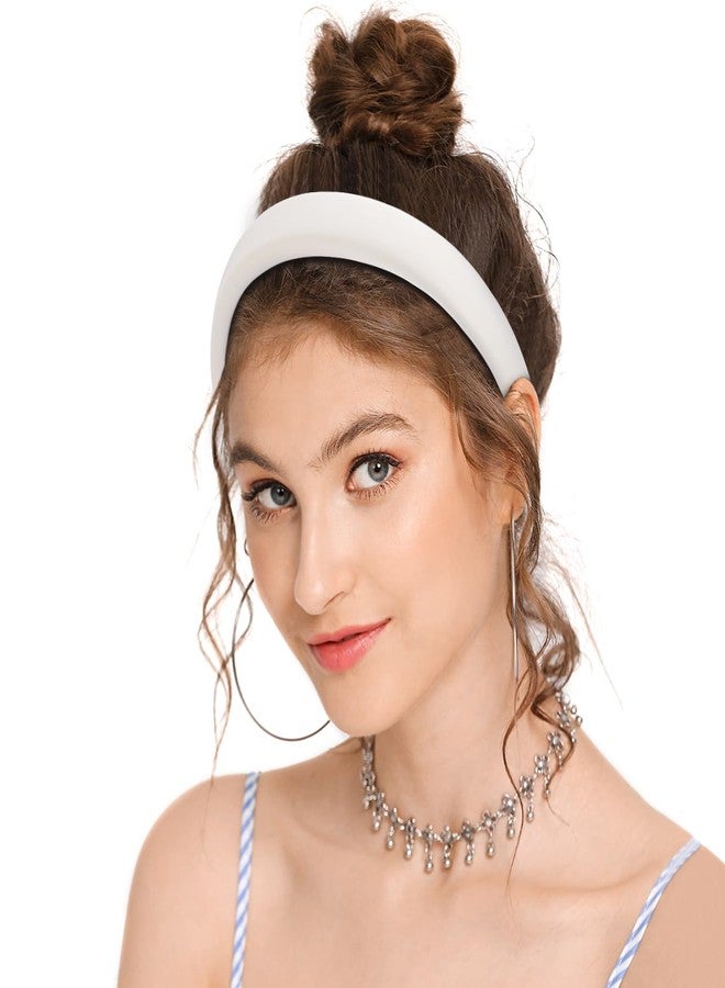 WantGor Padded Headband for Women, Wide Sponge HeadBands Plain Solid Hair Band Hoops Vintage Yoga Head Bands Fashion Elastic Hairband Accessories (White) - Image 5