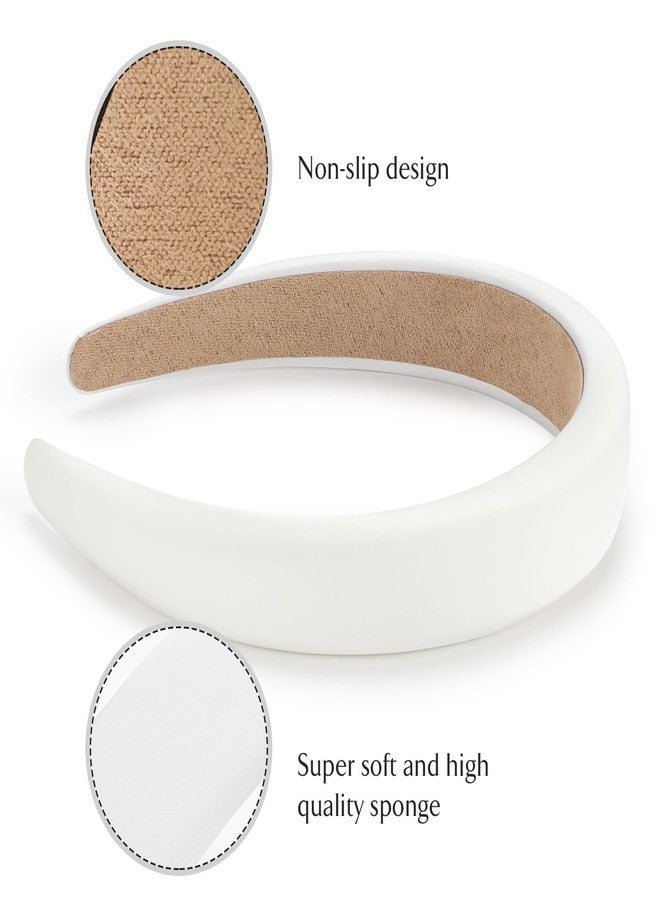 WantGor Padded Headband for Women, Wide Sponge HeadBands Plain Solid Hair Band Hoops Vintage Yoga Head Bands Fashion Elastic Hairband Accessories (White) - Image 3