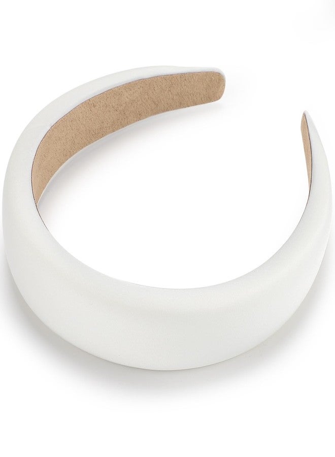 WantGor Padded Headband for Women, Wide Sponge HeadBands Plain Solid Hair Band Hoops Vintage Yoga Head Bands Fashion Elastic Hairband Accessories (White) - Image 2