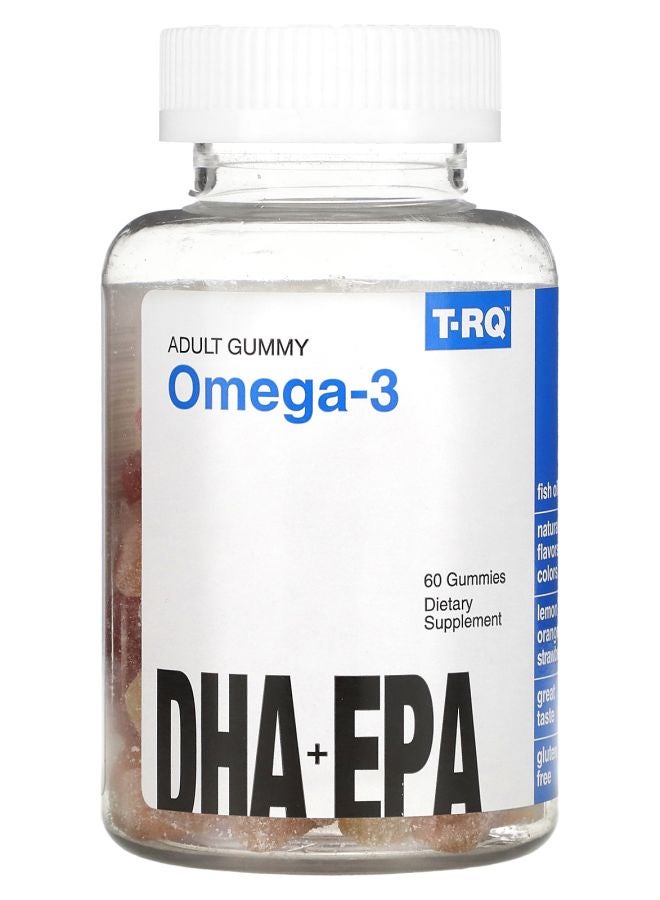 TRQ Adult Gummy Omega-3 DHA + EPA Lemon Orange Strawberry 60 Gummies