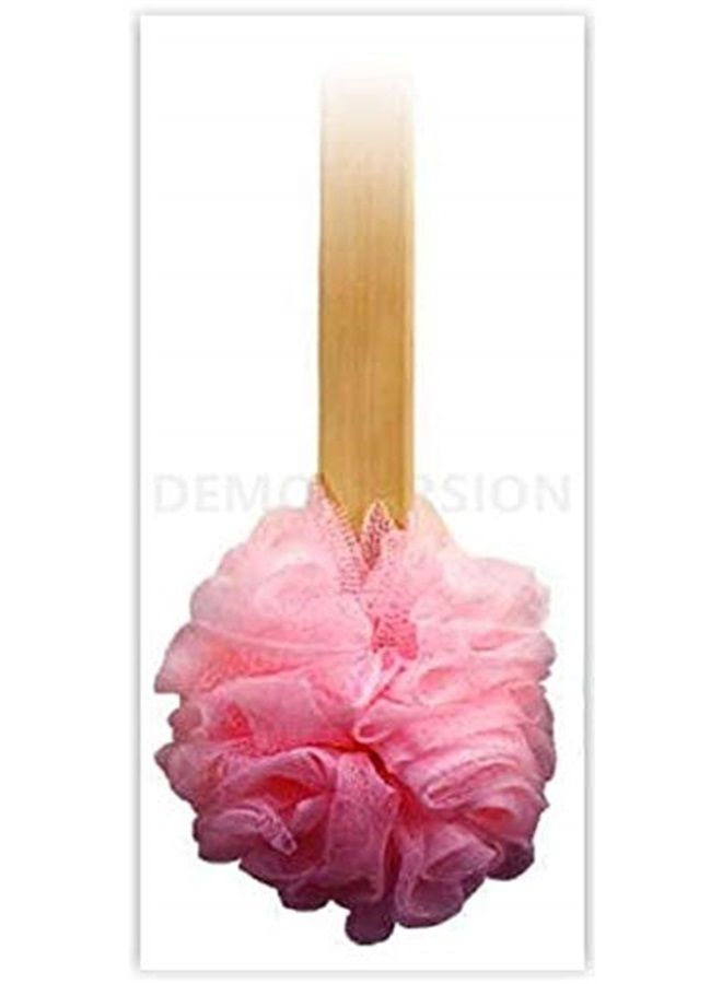 Bodico 4pk 15" Long Wooden Handle Back Scrubber Bath Shower Mesh Sponge Exfoliating Body Brush Wash Nylon Puff Spa - Image 2